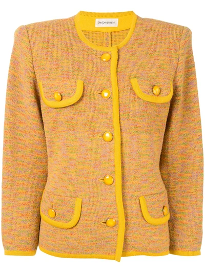 Pre-owned Saint Laurent Collarless Woven Jacket In Yellow