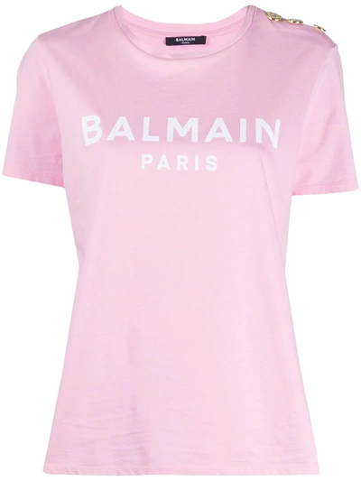 Shop Balmain Logo Print T-shirt In Pink