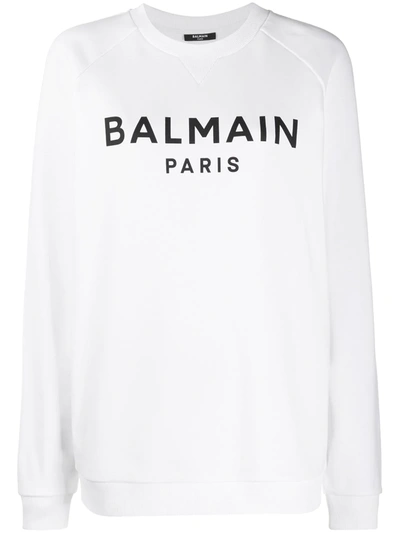 Shop Balmain Logo Print Sweatshirt In White