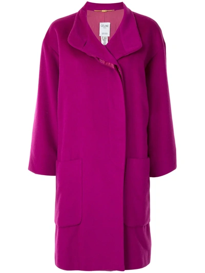 Pre-owned Celine Concealed Fastening Knee-length Coat In Purple