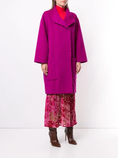 Pre-owned Celine Concealed Fastening Knee-length Coat In Purple