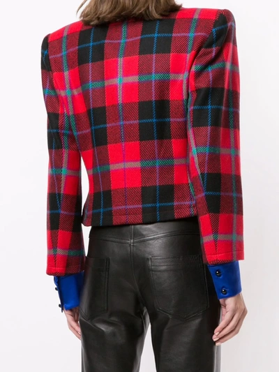 Pre-owned Saint Laurent Tartan Double-breasted Cropped Jacket In Red