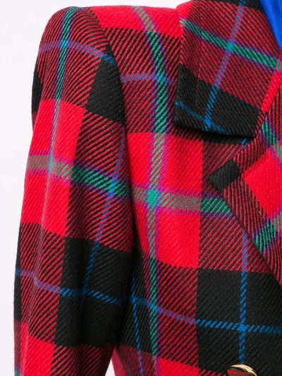 Pre-owned Saint Laurent Tartan Double-breasted Cropped Jacket In Red