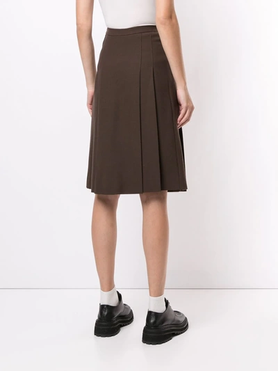 Pre-owned Celine  Box-pleated Belted Skirt In Brown