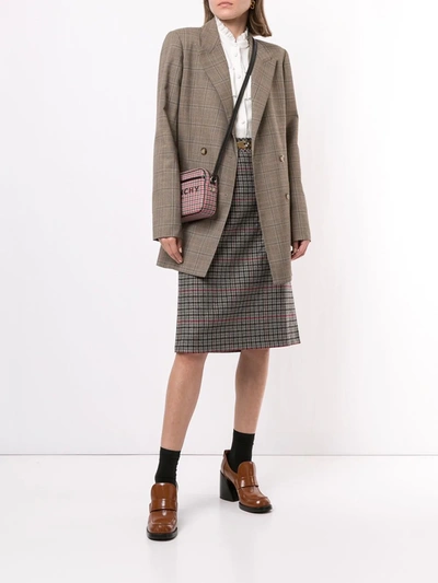 Pre-owned Celine  Checked Belted Skirt In Grey