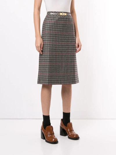 Pre-owned Celine  Checked Belted Skirt In Grey