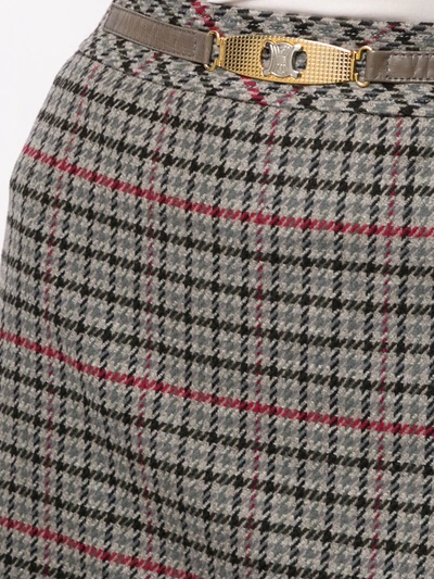 Pre-owned Celine  Checked Belted Skirt In Grey