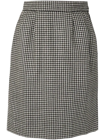 Pre-owned Saint Laurent Houndstooth Straight-fit Skirt In Black