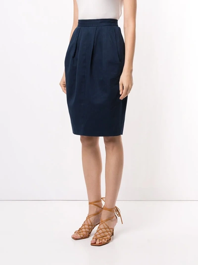 Pre-owned Saint Laurent Gathered Detailing Knee-length Skirt In Blue