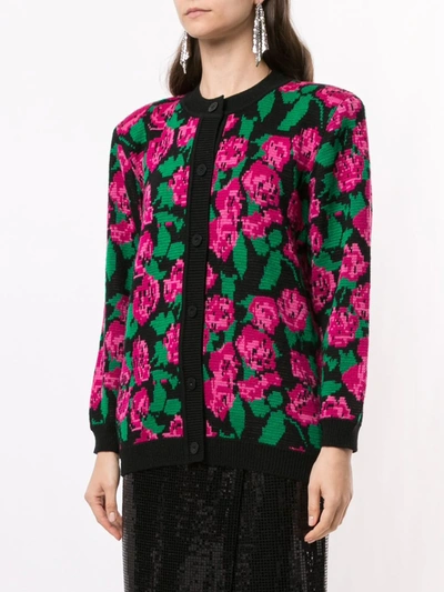 Pre-owned Saint Laurent Intarsia Roses Buttoned Cardigan In Black