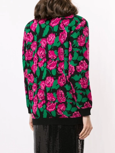 Pre-owned Saint Laurent Intarsia Roses Buttoned Cardigan In Black