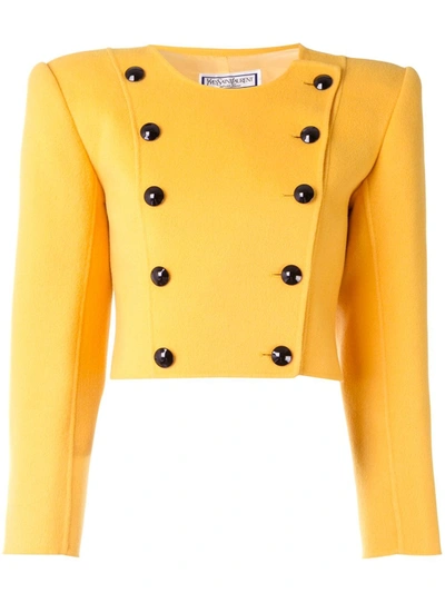 Pre-owned Saint Laurent Collarless Double-breasted Cropped Jacket In Yellow