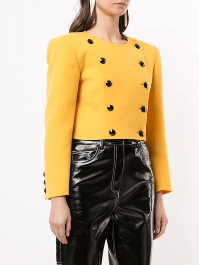 Pre-owned Saint Laurent Collarless Double-breasted Cropped Jacket In Yellow