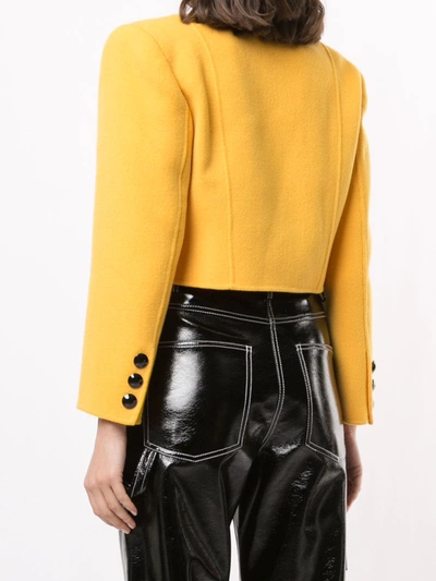 Pre-owned Saint Laurent Collarless Double-breasted Cropped Jacket In Yellow
