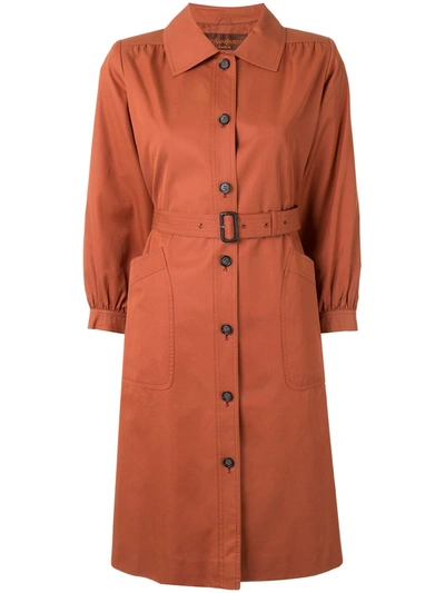 Pre-owned Saint Laurent Belted Knee-length Coat In Brown