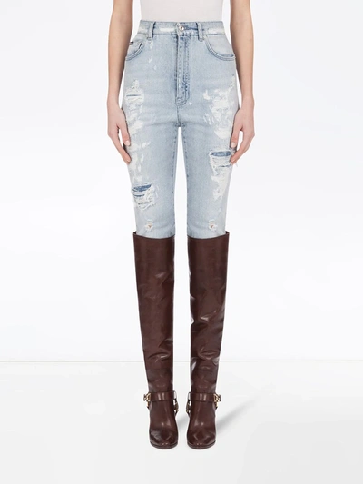 Shop Dolce & Gabbana Audrey Ripped High-waisted Jeans In Blue