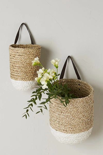 Shop Anthropologie Braided Hanging Basket By  In Beige Size S