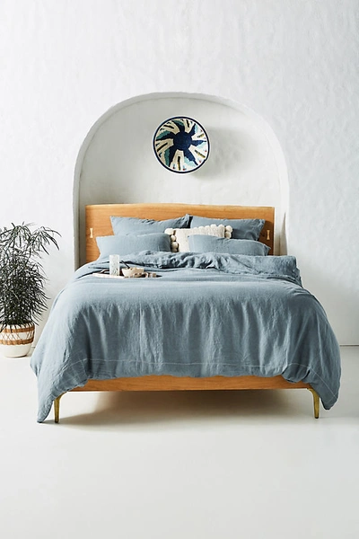 Shop Anthropologie Stitched Linen Duvet Cover By  In Blue Size Tw Top/bed