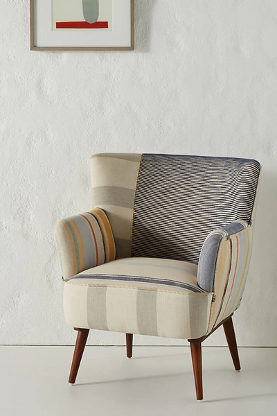 Shop Anthropologie Striped Petite Accent Chair In Blue