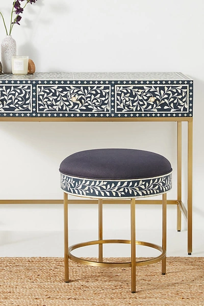 Shop Anthropologie Scroll Vine Inlay Stool In Blue