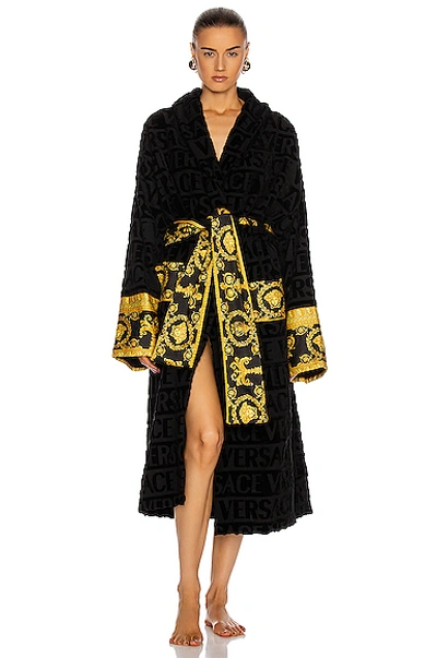 Shop Versace Barocco Bathrobe In Black