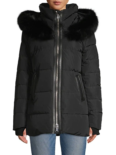 Shop Nicole Benisti Nakiska Blue Fox Fur & Leather Trim Puff Down Jacket