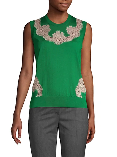 Shop Dolce & Gabbana Lace-insert Silk-knit Top