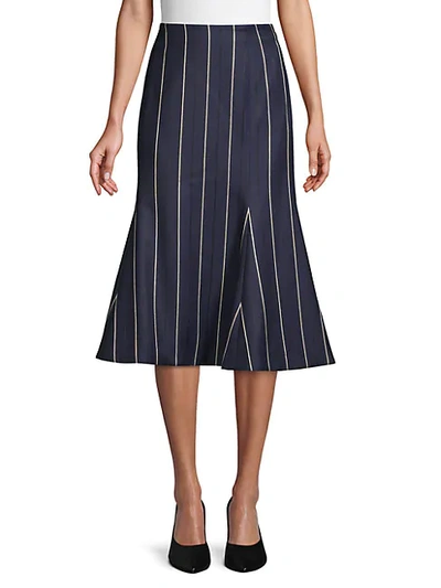 Shop Oscar De La Renta Striped Wool Blend Skirt
