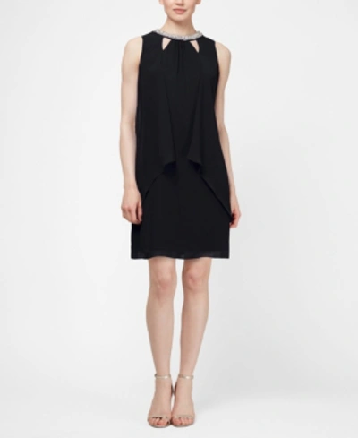 Shop Sl Fashions Chiffon Cut-out Beaded Neckline Dress In Black