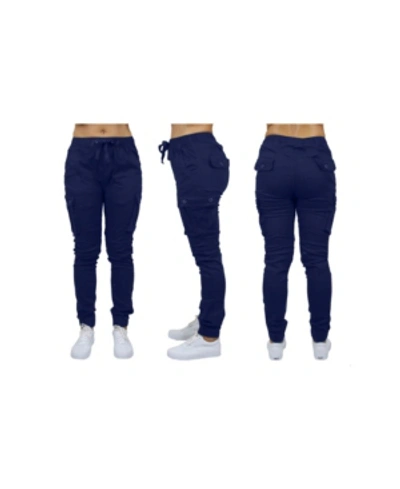 Shop Galaxy By Harvic Women's Cotton Stretch Twill Cargo Loose Fit Joggers In Navy