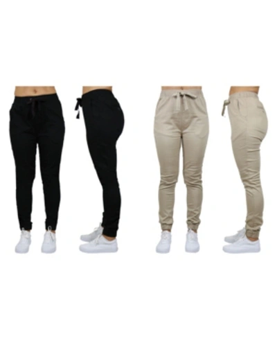 Shop Galaxy By Harvic Women's Basic Stretch Twill Joggers, Pack Of 2 In Black-khaki
