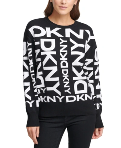 Shop Dkny Exploded Logo Pullover Sweater In Black/ivory