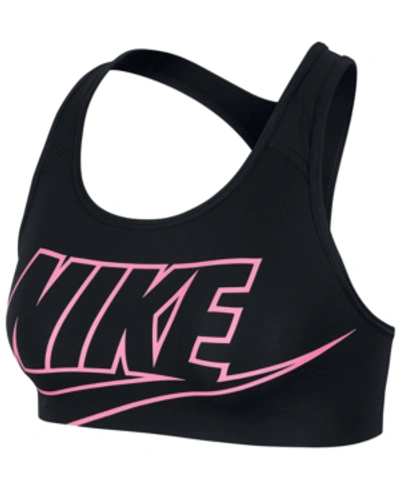 Shop Nike Women's Futura Racerback Compression Medium Impact Sports Bra In Black/pink Glow