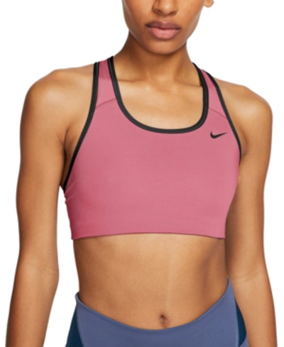 Shop Nike Women's Dri-fit Racerback Medium Impact Sports Bra In Desert Berry/black