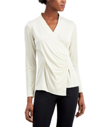 Shop Alfani Wrap-style Top, Created For Macy's In Pure Ivory