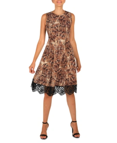 Shop Donna Ricco Crochet-hem Printed Dress In Tan Multi