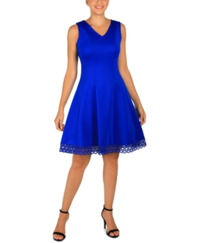 Shop Donna Ricco Lace-hem Fit & Flare Dress In Cobalt