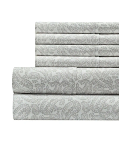 Shop Aspire Linens Paisley Printed 100% Cotton 300 Thread Count 6 Pc. Sheet Set, King Bedding In Gray