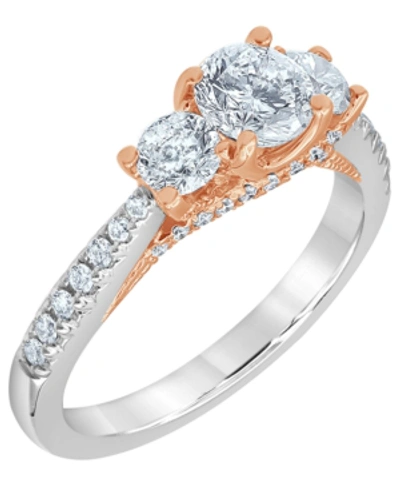 Shop Macy's Diamond Engagement Ring (1 1/2 Ct. T.w.) In 14k White And Rose Gold In White & Rose Gold