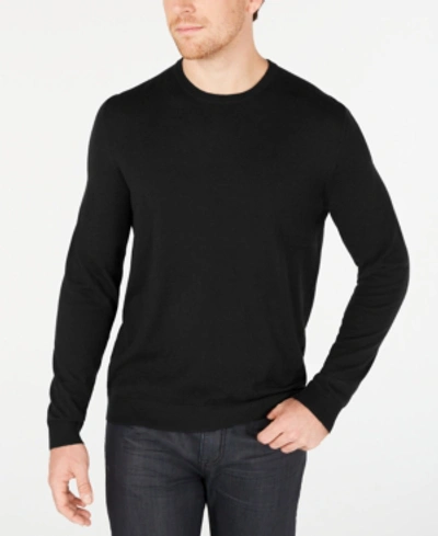 Shop Alfani Men's Solid Crewneck Sweater, Created For Macy's In Deep Black