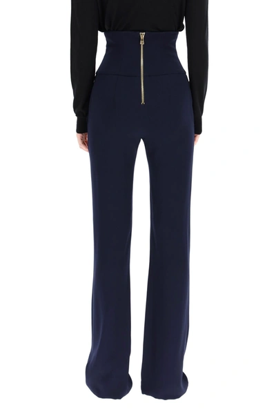 Shop Balmain High Waisted Pants With Embossed Buttons In Marine