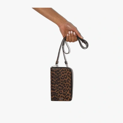 Shop Ganni Browns Leopard Print Zip-around Wallet