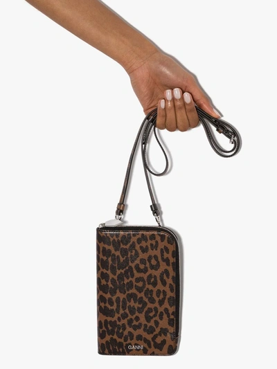 Shop Ganni Browns Leopard Print Zip-around Wallet