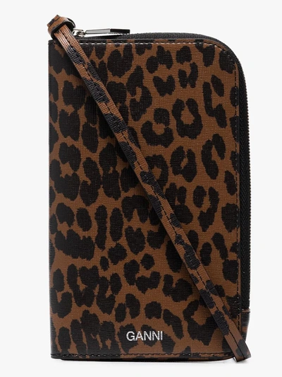 Shop Ganni Browns Leopard Print Zip-around Wallet
