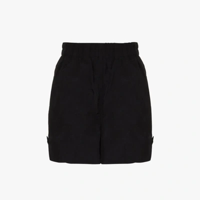 Shop Ganni Crinkled Tech Fabric Shorts In Black
