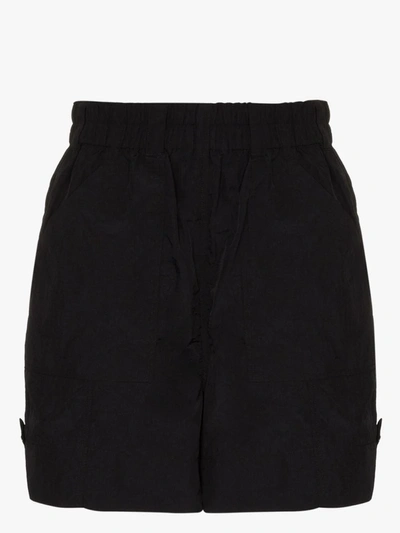 Shop Ganni Crinkled Tech Fabric Shorts In Black