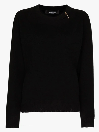 Shop Versace Medusa Safety Pin Cashmere Sweater In Black