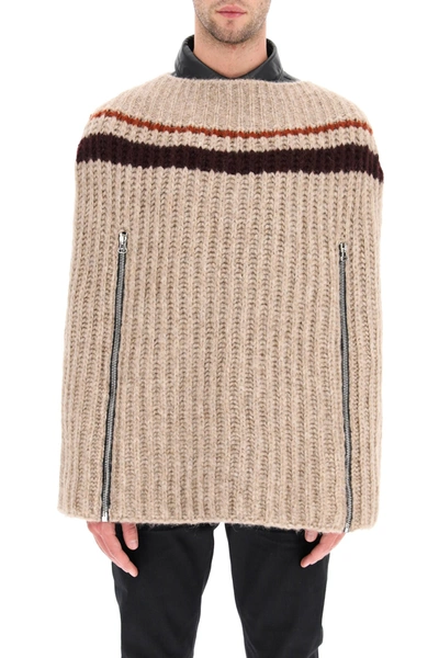 Shop Raf Simons Sweater With Zip In Beige