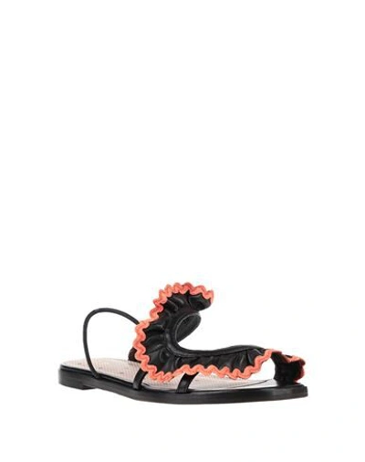 Redv Rickrack-trimmed Ruffled Leather Slingback Sandals In Black