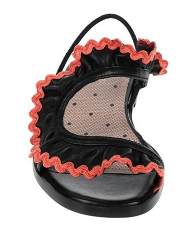 Redv Rickrack-trimmed Ruffled Leather Slingback Sandals In Black